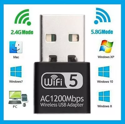 Wireless Lan USB PC WiFi Adapter Network 802.11AC 1200Mbps Dual Band 2.4G / 5G • $8.32