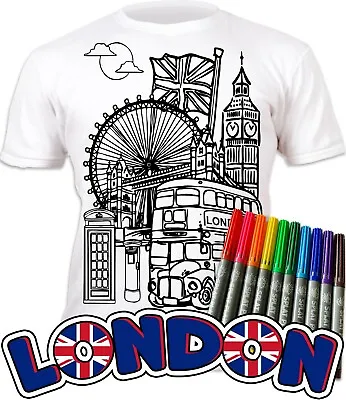 Splat Planet Colour-in London T-Shirt 10 Magic Pens-Colour-in And Wash Out • £9.95
