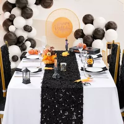 Black Faux Fur Table Runner Halloween Table Runner Long Sequin Velvet Rug Hom... • $18.25