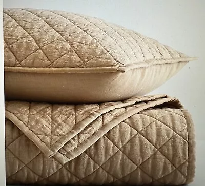 Restoration Hardware Cotton Linen Diamond Camel Cream Twin Quilt Coverlet + Sham • $145