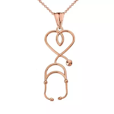 10k Solid Rose Gold Stethoscope Heart Pendant Necklace 16  18  20  22   • $245.09