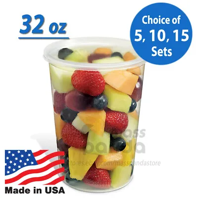 $11.50 • Buy 32oz Round Clear Plastic Deli Food/Soup Restaurant Storage Container Cup W/ Lids