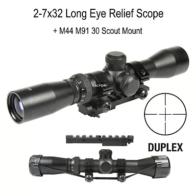 TACFUN Mosin Nagant 2-7x32 Long Eye Relief Scope + M44 M91 30 Scout Mount • $59.99