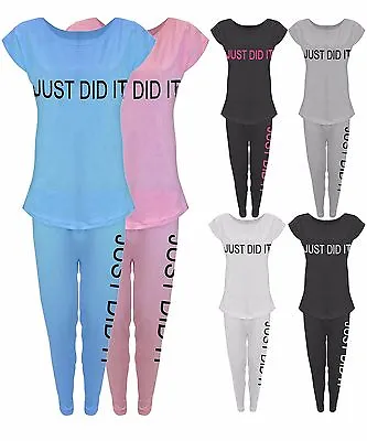 Ladies Womens Just Did It Suit Leggings Joggers Yoga Pants Gym T Shirt Top Vest  • $11.19