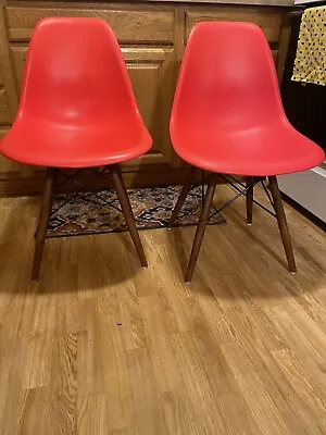 2 Set Of Mid Century Modern Dining Red Chairs Side Chair Wood Leg For Kitchen • $70
