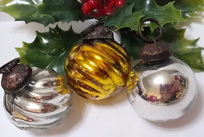 Mercury Glass Feather Tree Christmas Ornaments Mini Lot Of 3 Baubles #D • $9.77