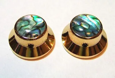 $8.99 • Buy Guitar Parts METAL TOPHAT Skirt KNOBS 1/4inHole - ABALONE TOP - Set Of 2 - GOLD