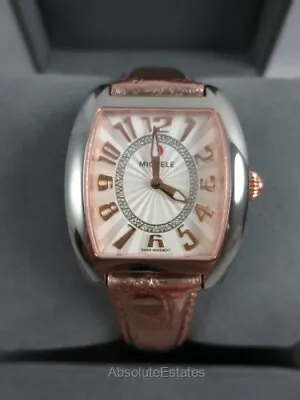 Michele Urban Mini Rose Gold Silver Diamond Watch  Alligator MW02A00D2991 Refurb • $617.49