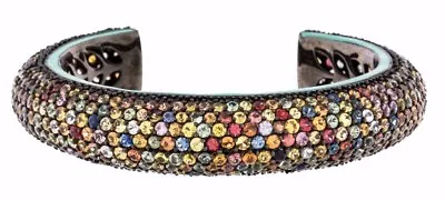 Matthew Campbell Laurenza MCL Cuff Sapphire Bracelet Bangle Gem Pave Sterling Gy • $1499.58