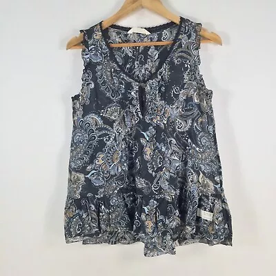 Odd Molly Womens Tank Top Size 0 Aus 8 Grey Floral Sheer Sleeveless Cotton078914 • $34.95