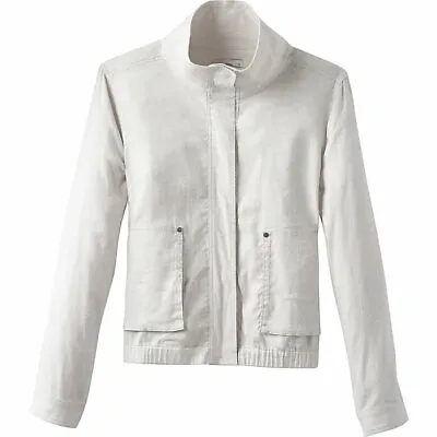 New NWT Prana White Bone Womens M Jacket Snap Pockets Moto Snider Silver Spray • $113.92