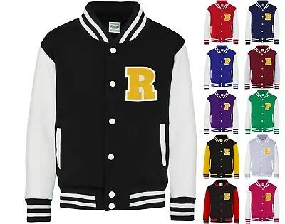 £22.91 • Buy Adults Personalised Initial Yellow Felt Patch Varsity Jacket - College Letterman