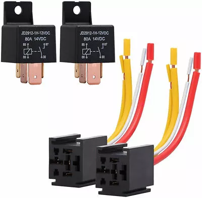 4 PCS Car Relay 4Pin DC 12V 80A Normally Open SPST With Relay Socket Plug 4 Wire • $24.65