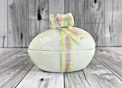 Vintage Ceramic Easter Egg Trinket Jewelry Box W/ Pastel Plaid Bow Philippines • $7.49