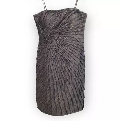 Mignon Tiered Ruffle Iridescent Pewter Taffeta Cocktail Dress Size 4 • $50