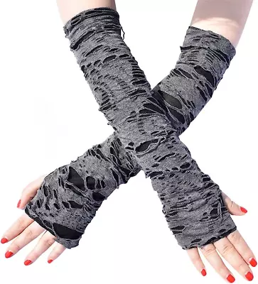 Black Arm Warmers Grunge Gloves Fingerless Goth Rock Arm Sleeve For Women Or Men • $27.92