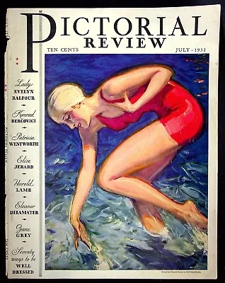 McClelland Barclay COVER ONLY Pictorial Review July 1932 Lady In Swimsuit Water • $8.95