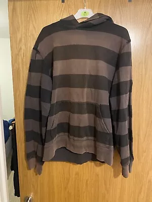 GAP Brown And Black Striped Hoodie Large 100% Cotton Ripped Shoulders • £7.50