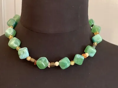 Wonderful VINTAGE French Creator Necklace. Green Bakelite Beads Glass Imitation • $218.93