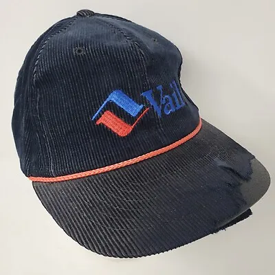 Vintage Vail Colorado Ski Yupoong Black Corduroy SnapBack Baseball Cap Hat Rope • $22.22