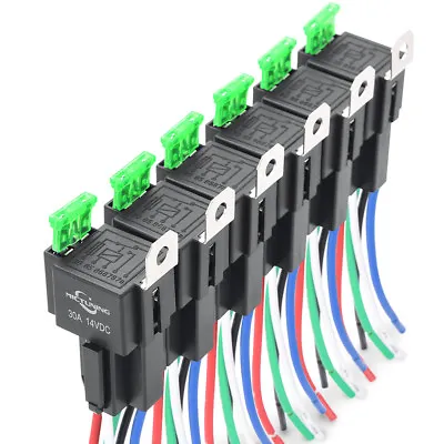 6PCS 12V Car Audio Relay Switch Harness -30 Amp Fuse 14AWG Wire 5PIN SPST Relays • $17.09