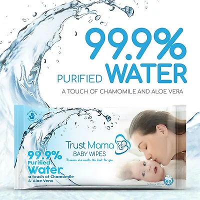 Trust Mama Natural Wipes 99.9% Purified Water Chemical Free For Sensitive Skin • £39.99