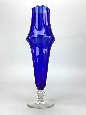 Vintage Empoli Optic Rib Cobal Blue Art Glass Vase • $37