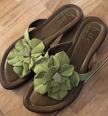 BOC By Born Leather Flower Flip Flops Sandals In Green Women’s Size 7 • $17.10