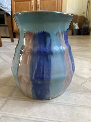 Vintage 1920's Hull Art Pottery Stoneware Striped Ribbed Vase • $40
