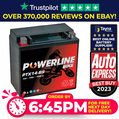 PTX14-BS Powerline Bike Motorcycle Battery Replaces YTX14-BS • £36.99