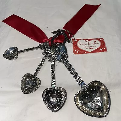 Ganz  Silverplate Metal 'Recipe For Love'  Measuring Spoons Set Heart Shaped • $18.95