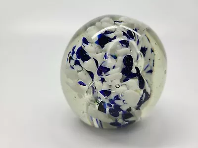 Glass Paperweight Egg Oval Shape Murano Style Blue White Swirl • $17