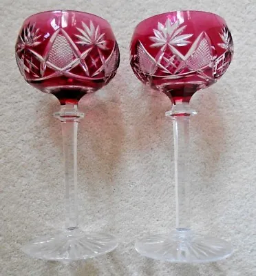 Val St Lambert Cranberry 'Berncastel' Hock Glass X 2 • £115