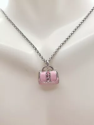 Macy’s Sterling Silver Pink Enamel Purse Handbag Pendant Necklace 18  Chain • $23.40