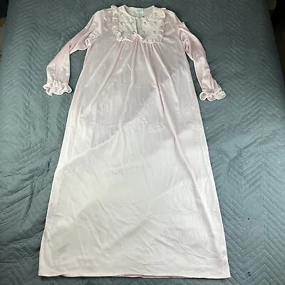Vintage Milco Nightgown Women Pink Nylon Long Embroidered Medium / Large • $17.99