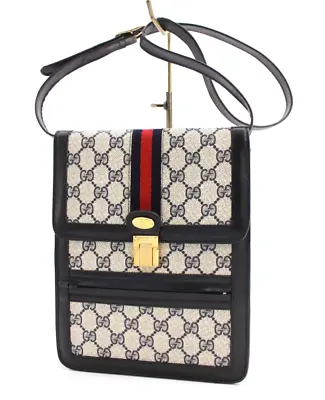 Gucci Vintage Bag Sherry Shoulder Bag Crossbody Purse GG Supreme Navy Authentic • $418.99