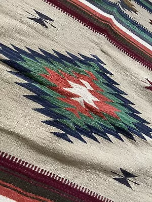 Vintage Authentic Zapotec Oaxacan 28x59  Hand Woven 100% Wool Tapestry Rug • $89.99