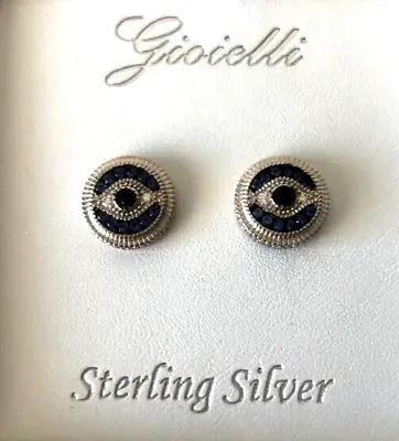 Gioielli Sterling Silver EVIL EYE Sapphire Blue CZ Micro Pave Stud Earrings 925 • $30