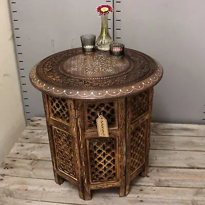 £159.99 • Buy Damodar Large Side Table With Aluminium Inlay Indian Mango Wood End Coffee