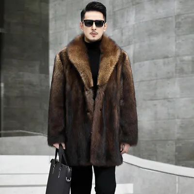 Mens Faux Mink  Fur Coat Winter Single Breasted Mid Long Casual Warm Parka Sz • $90.91