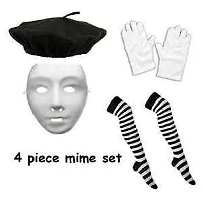 French Man Mime Artist Fancy Dress Costume Gloves Hat Mask Braces UNISEX • £16.95