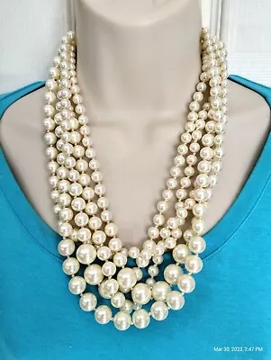 $27.99 • Buy J. CREW 5 Strand Cream Multi Size Knotted Glass Pearl Statement Necklace