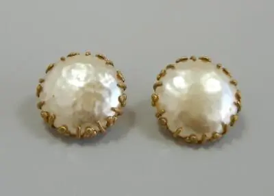 Vintage Signed Miriam Haskell Earrings Large Baroque Pearl Clip On • $39