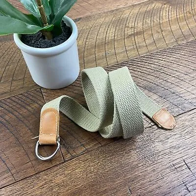 PATAGONIA Vintage Tan Leather Neutral D Ring Cotton Woven Hiking Belt÷ • $19