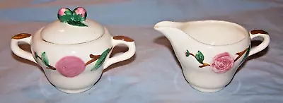Vintage Metlox Camellia Creamer & Sugar Bowl W/Lid-Hand-Decorated • $18.50