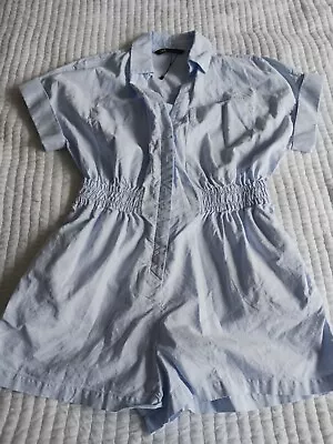 Zara Romper Womens LARGE Light Blue Chambray Short Sleeve JUMPSUIT  • $19.99