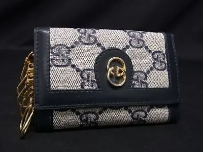 Auth GUCCI Keycase Old Gucci Vintage Interlocking GG Supreme PVC Leather Navy • $137.99