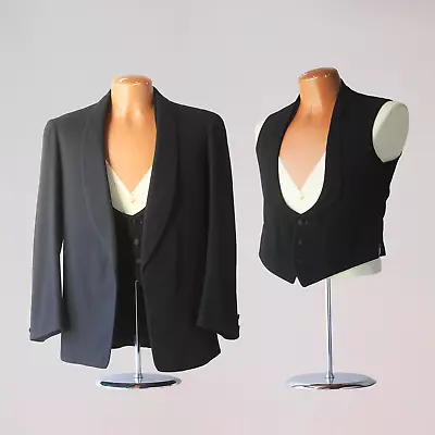 1920s Men's Antique Black Wool Suit Jacket & Waistcoat Vest Set Nice Condition! • $148