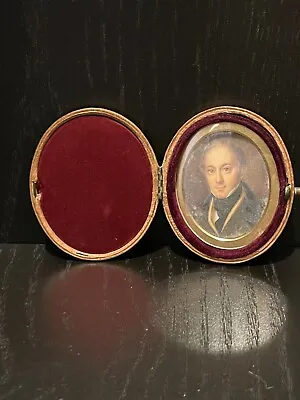 Antique Georgian Hp Portrait Miniature Gentleman In Leather Case • $600
