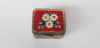 Vtg Micro Mosaic Glass Flower Metal Trinket Box Made In Italy For Lord Taylor • $25